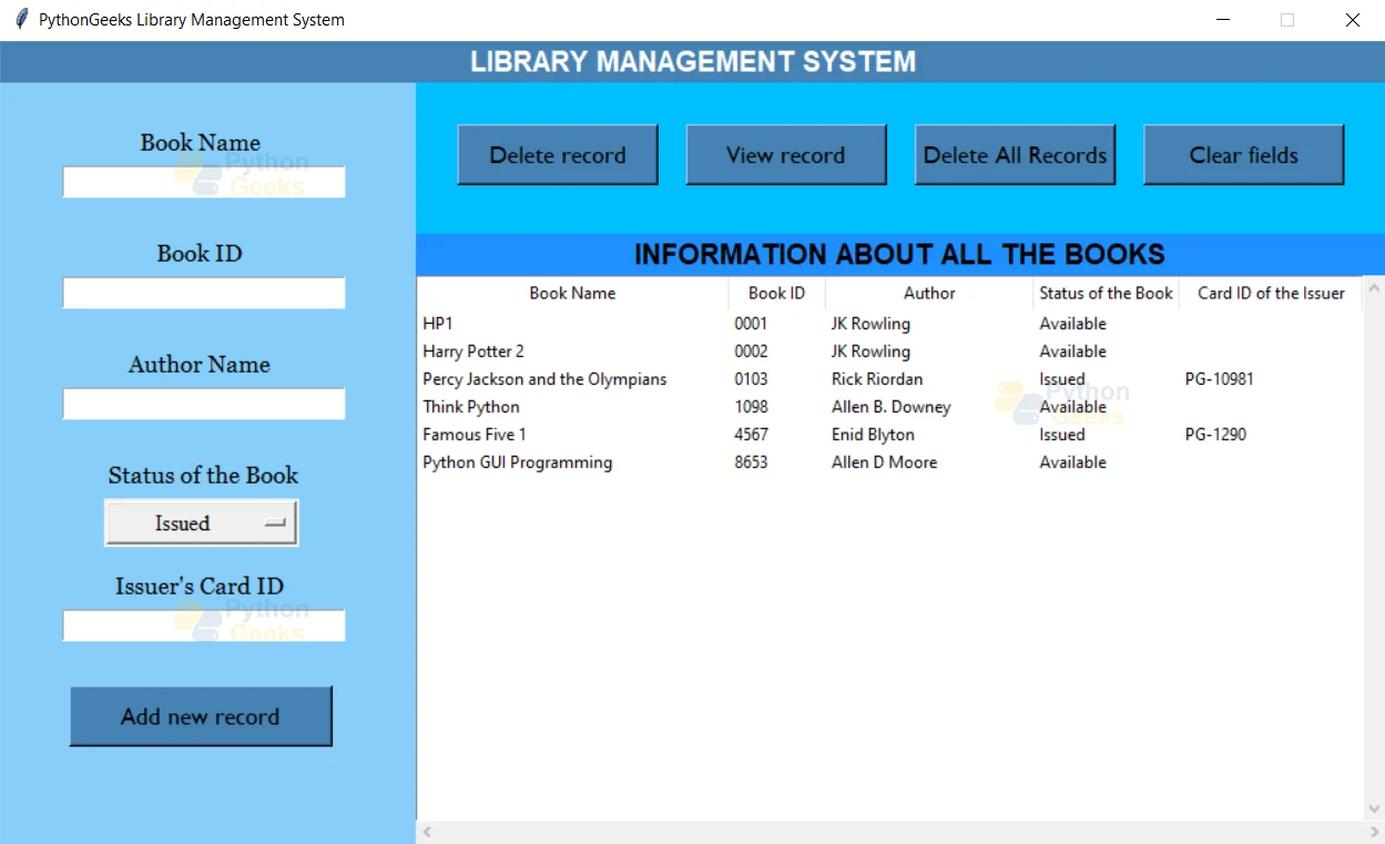 library management system python project output